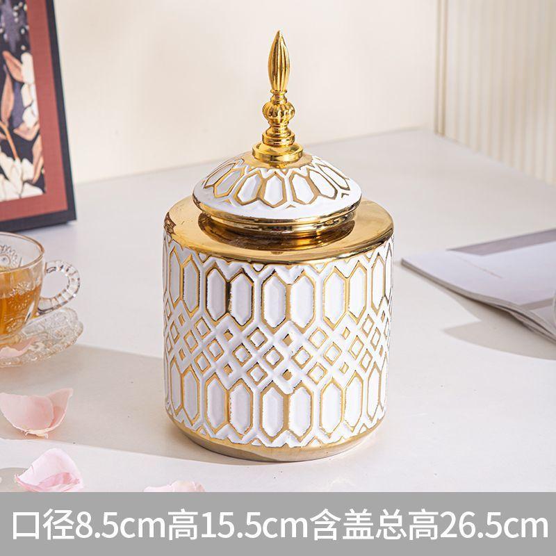 

White gold-plated ceramic vase Living room general jar jewelry storage rack Creative floral decorations and ornaments Flower pot
