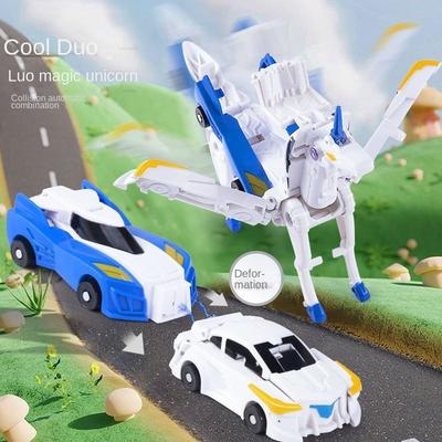 2 In 1 Transformation Car Model Deformed Unicorn Model Cartoon Action Figure Vehicle Transforming Toy Boy Kid Gift Christmas