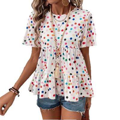 Women's Short-sleeved Round Neck Elegant Polka Dot Printed T-shirt