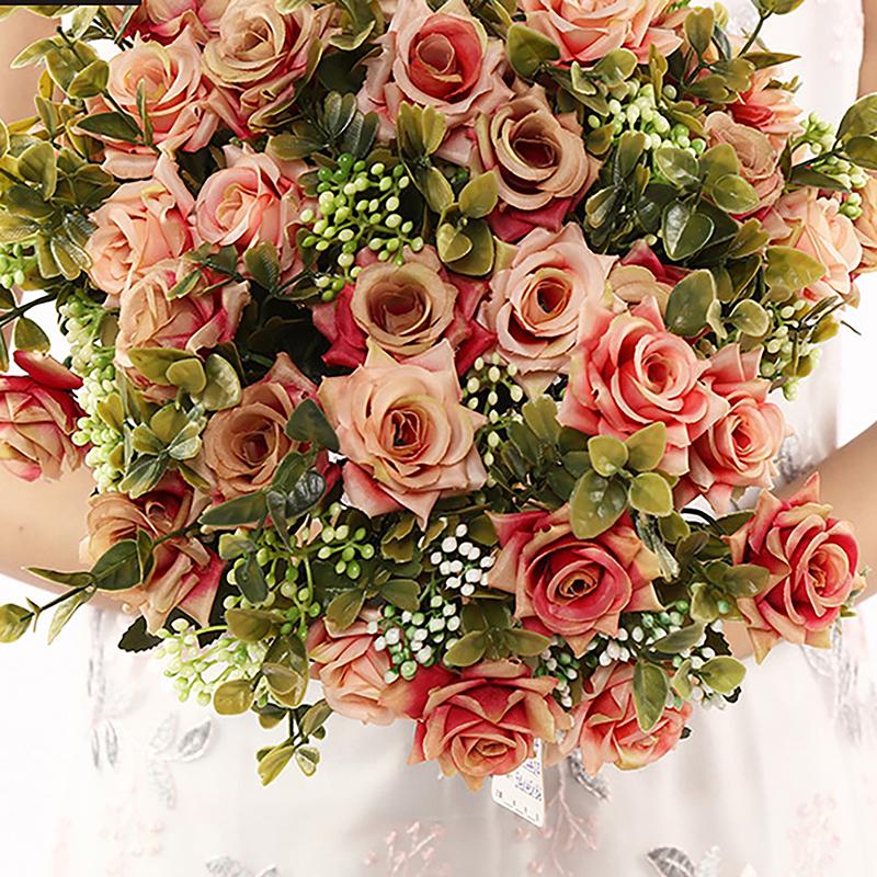 Rose Wedding Artificial Flower Bridal Bouquet Diy Wedding Home Table Center Decoration Simulation Plant Shoot Prop Fake Flower