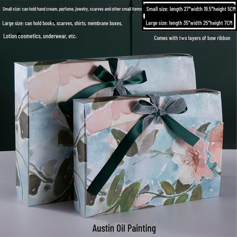 Custom Pearlescent Bow Ribbon Gift Box for Silk Scarves, Pajamas, and Shirts