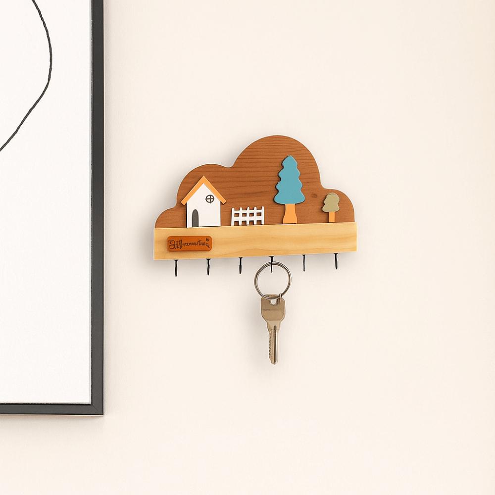 No-Drill Key Storage Holder Cloud House Forest Coat Rack  Housewarming Gift
