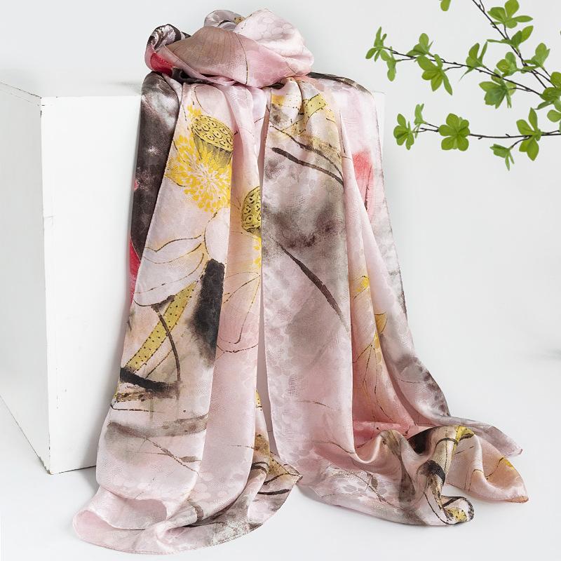 Mulberry silk silk scarf gift box  spring and summer versatile Xiangyang oil color printing long yarn sunscreen shawl