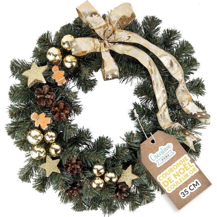 Couronne de Noël Dorée - CREATIVE HOME - Diamètre 35 cm - Décoration Extérieure et Intérieure