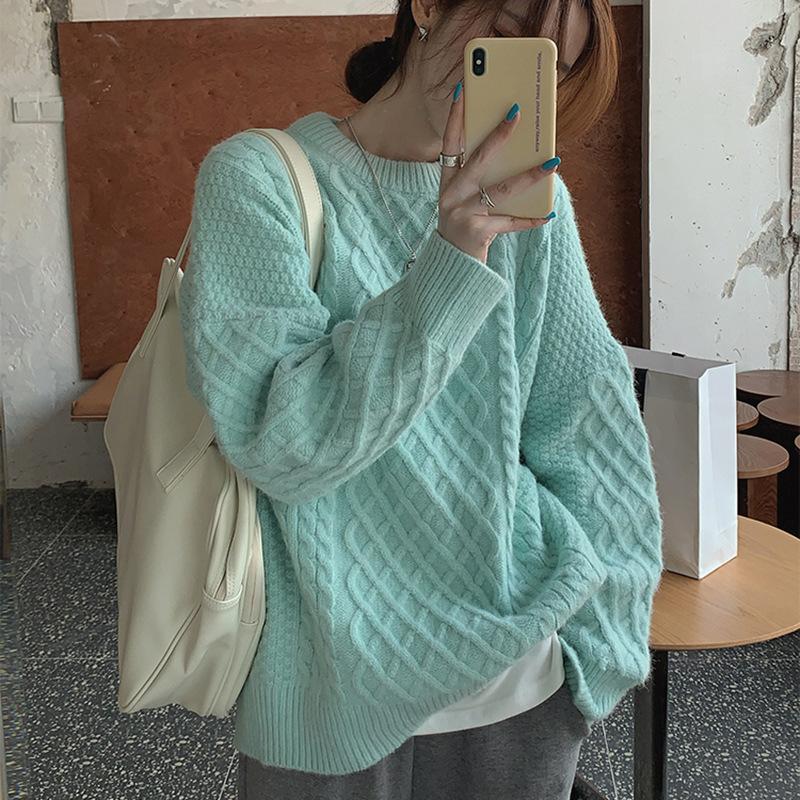 Autumn and Winter Fried Dough Twists Round Neck Pullover Sweater for Women