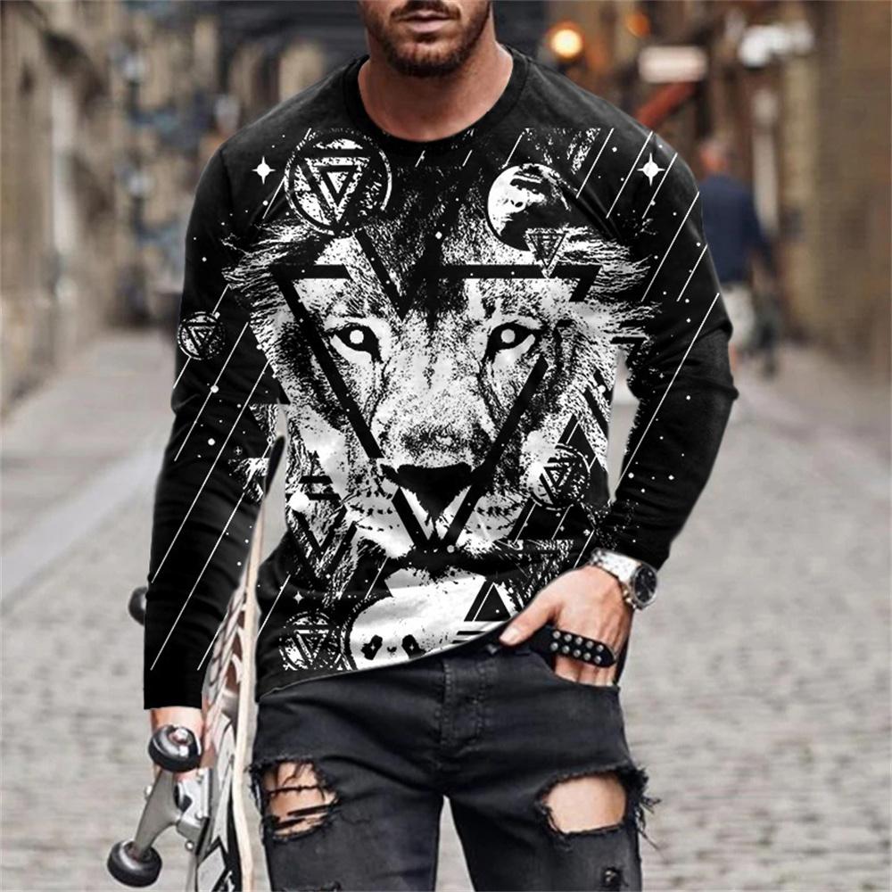 Spring Autumn Long Sleeve T-shirt 3d Printed Animal Pattern Men's O-collar T-shirt Casual Oversized Pullover Fashion Trend Top
