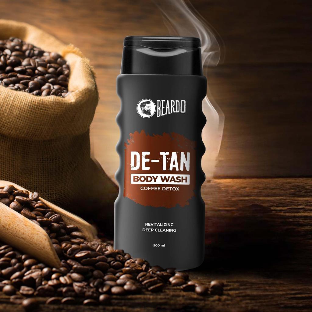 Beardo De-Tan Body Wash for Men, 500ml | Tan Removal and Caffeine Body Wash | Detan With Coffee & Aloe Extracts | For Body & Face | Refreshing Frag