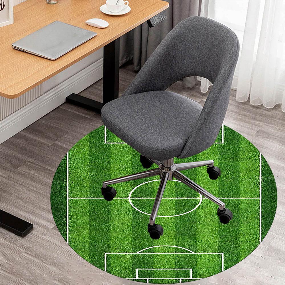 1pc Soccer field Pattern Office Round Rugs, Under Chair Round Rugs for Living Room, Bedroom, Bathroom Decoration Carpet 091871