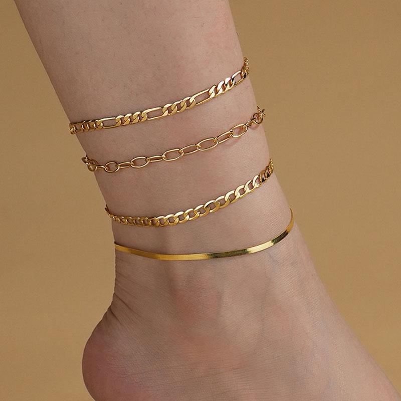 SA RINNTIN Fashion Jewelry 925 Sterling Silver Anklet Foot Chain Jewelry for Women 14K Gold Plated Chain Anklets