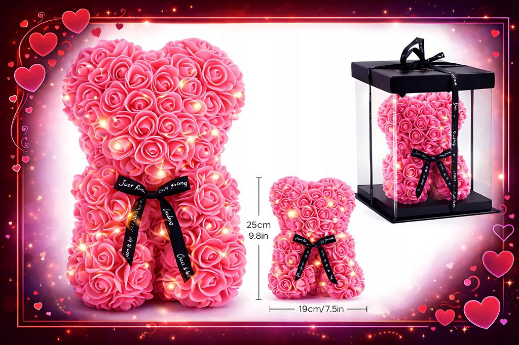 Bear Made of Rose Petals Valentine's Day Gift Women's Day Xxl Large Beautiful + Led