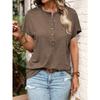 T-shirt da donna estiva a maniche corte con scollo Henley, casual, vestibilità ampia, top basic multicolore