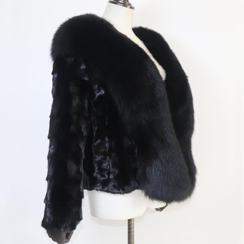 Real Mink Fur Coat For Women Winter Warm 100% Genuine Mink Fur Jacket With Fox Fur Collar Lady Quality Natural Mink Fur Overcoat