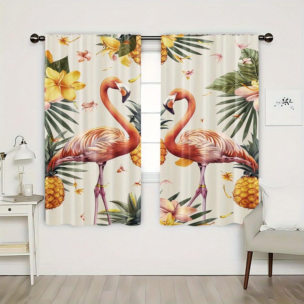 2-Piece Flamingo & Floral Print Curtains Set Rod Pocket Design Polyester  For Living Room Bedroom Kitchen Blinds Floor Window