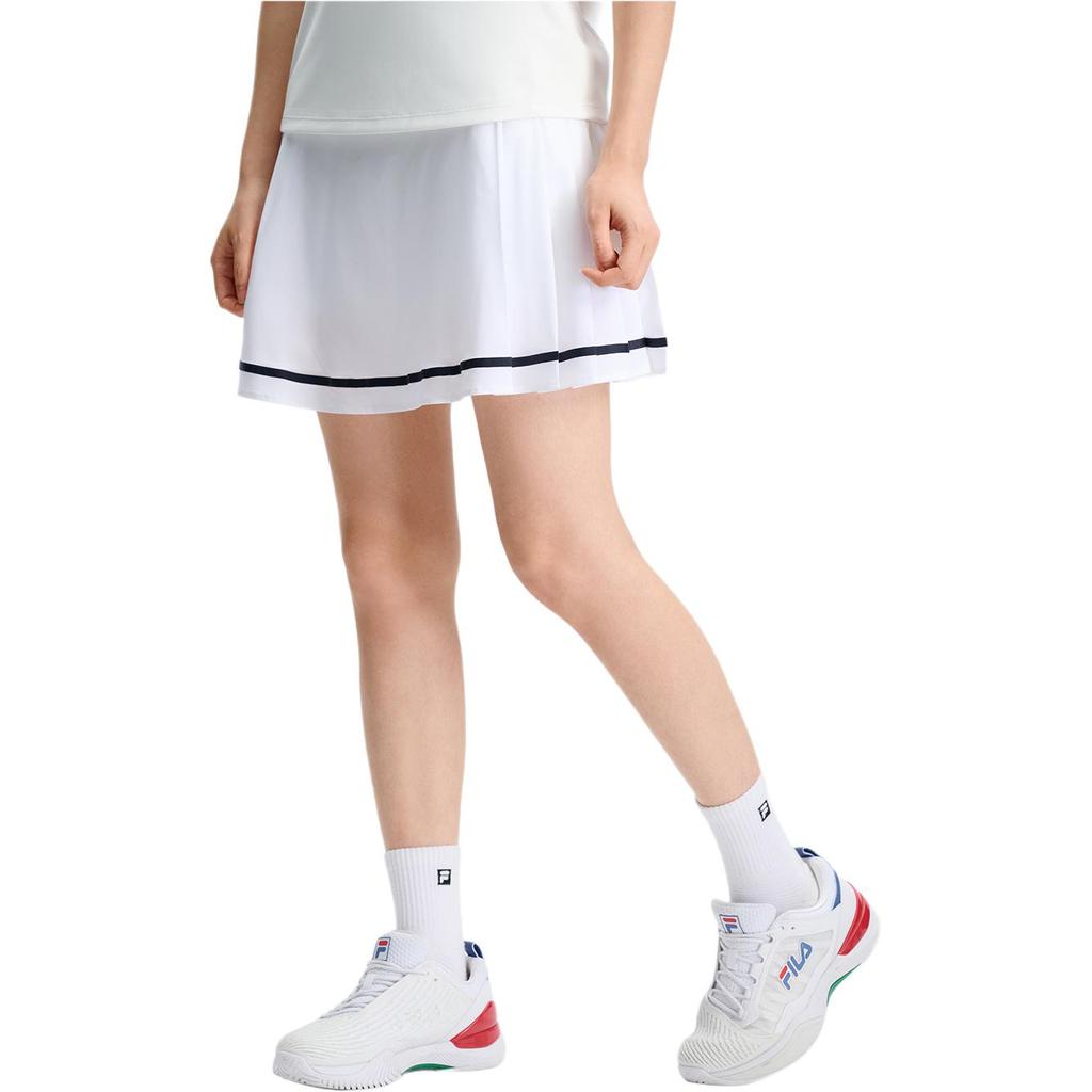 Fila Comfortable Fashionable Soft Letter Fitted Mid Waist Tennis Pleated Skirt Pants Casual Skirt Women Skirts Bright-White A11W433313FWT