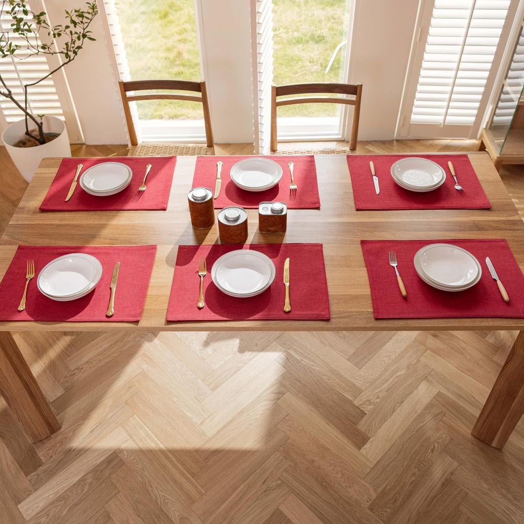Demetex Cotton Japanese Easy Machine Dining Wine Red Placemat, Fabric, Linen, Double-Layer Fabric, Plain, Style, Flexible, Thick, Insulating,