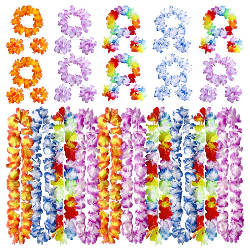 4 ks/Sada Havajské Umělé Květiny Náhrdelník Girlanda Čelenka Svatba Narozeniny Pláž Tropická Párty Dekorace