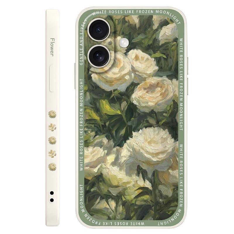 

Elegant White Rose Phone Case For iPhone 16 16e 15 14 13 12 11 X XR XS Plus Pro Max Mini Silicone Cover iPhone 16e белый