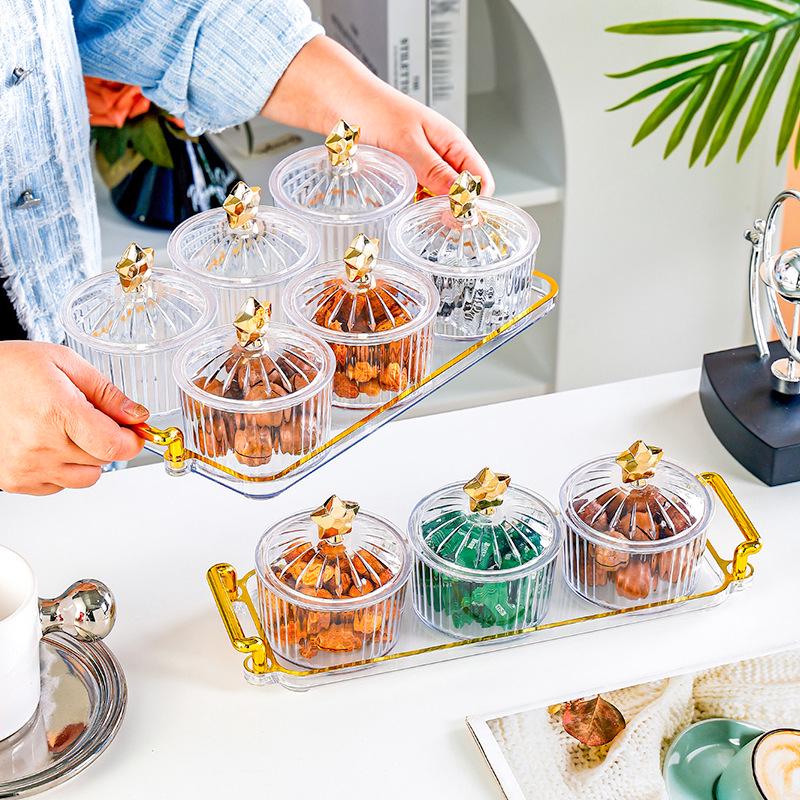 Luxury Plastic Snack Display Plate – Divided Sections for Nuts, Dried Fruit, Melon Seeds; Perfect for Living Room Coffee Table.