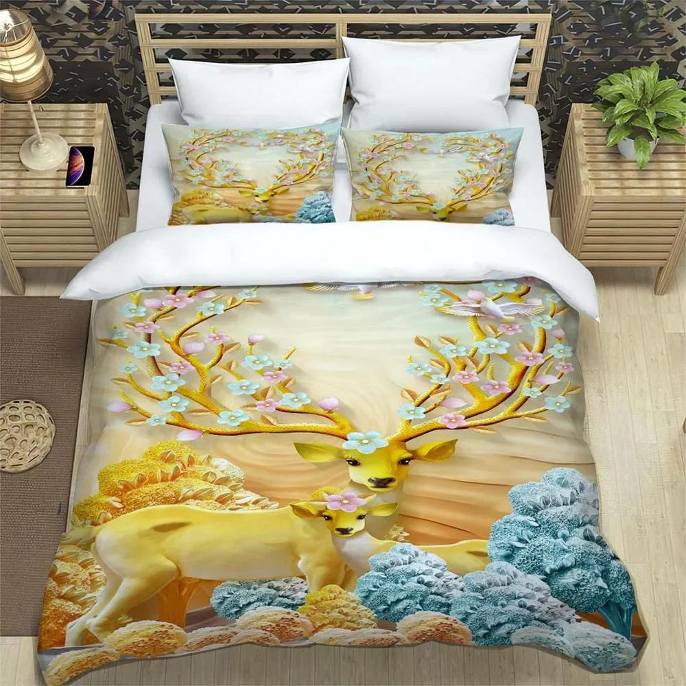 Deer fashion cartoon 3D printed bedding Queen bedding set  Customized King size bedding set Soft and comfortable