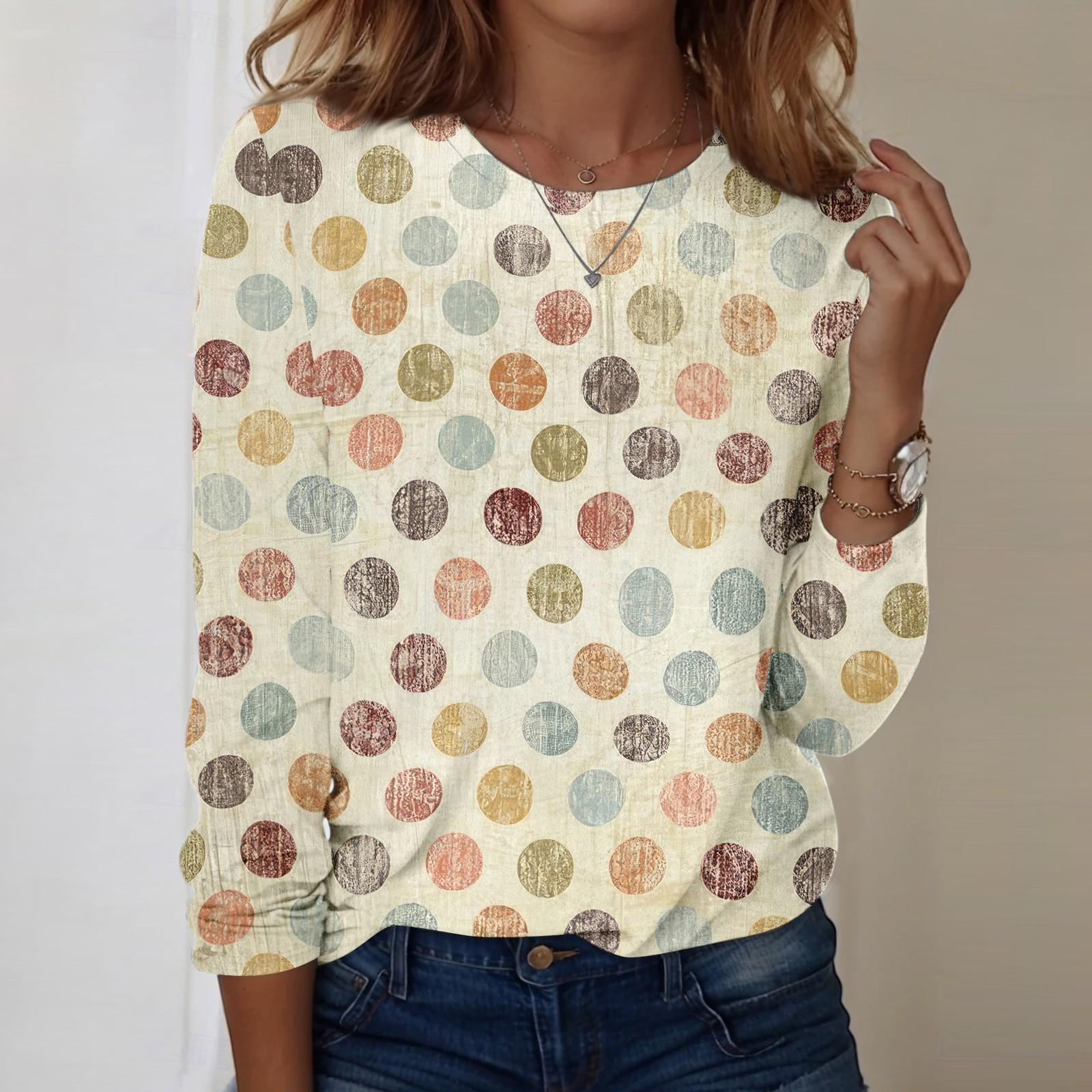 

Long Sleeve Shirts For Women Cute Print Graphic Tees Blouses Casual Plus Size Basic Tops Pullover M хакі