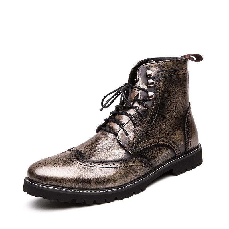 

New autumn and winter Martin boots retro casual high-top leather boots men s locomotive men s boots foreign trade large-size tooling boots men s 48 серебряный