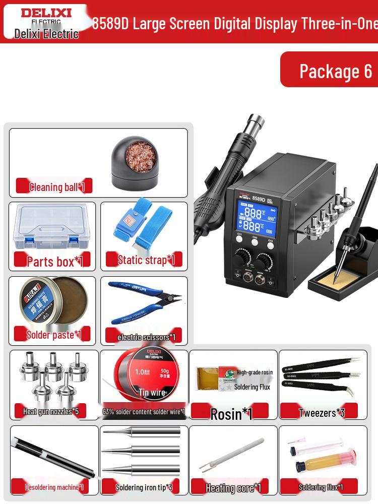 Delixi Electric 2-in-1 Soldering and Desoldering Station with Hot Air Gun and Worktable