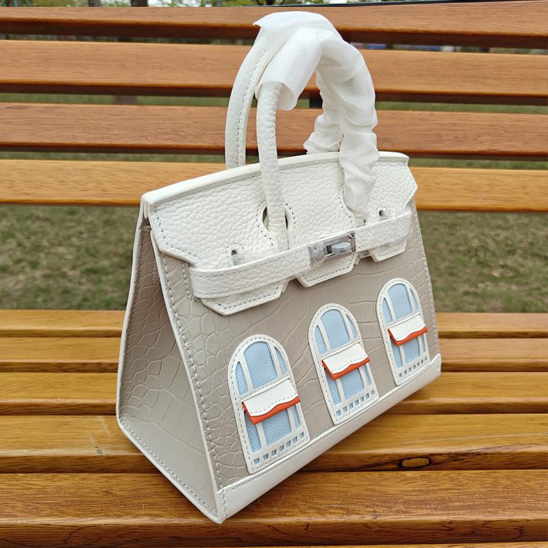 Leather Small House Bag First Snow Alligator Cowhide New Three-dimensional Outer Seam Single Shoulder House Bag