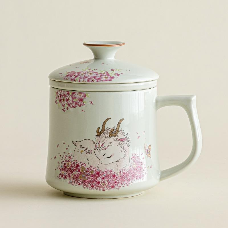 Plant Ash Water Cup Ceramic Cup Tea Separation Tea Cup Home Office Personal Special Drinking Cup with Lid Single Cup