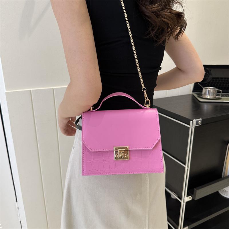 Simple and fashionable bag 2025 new summer casual solid color crocodile pattern small square bag casual messenger shoulder bag