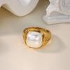 Retro Stainless Steel Imitation Pearl Ring Gold Color Anti Fading Open Rings for Women Mama Wedding Jewelry Vacation Party Gifts