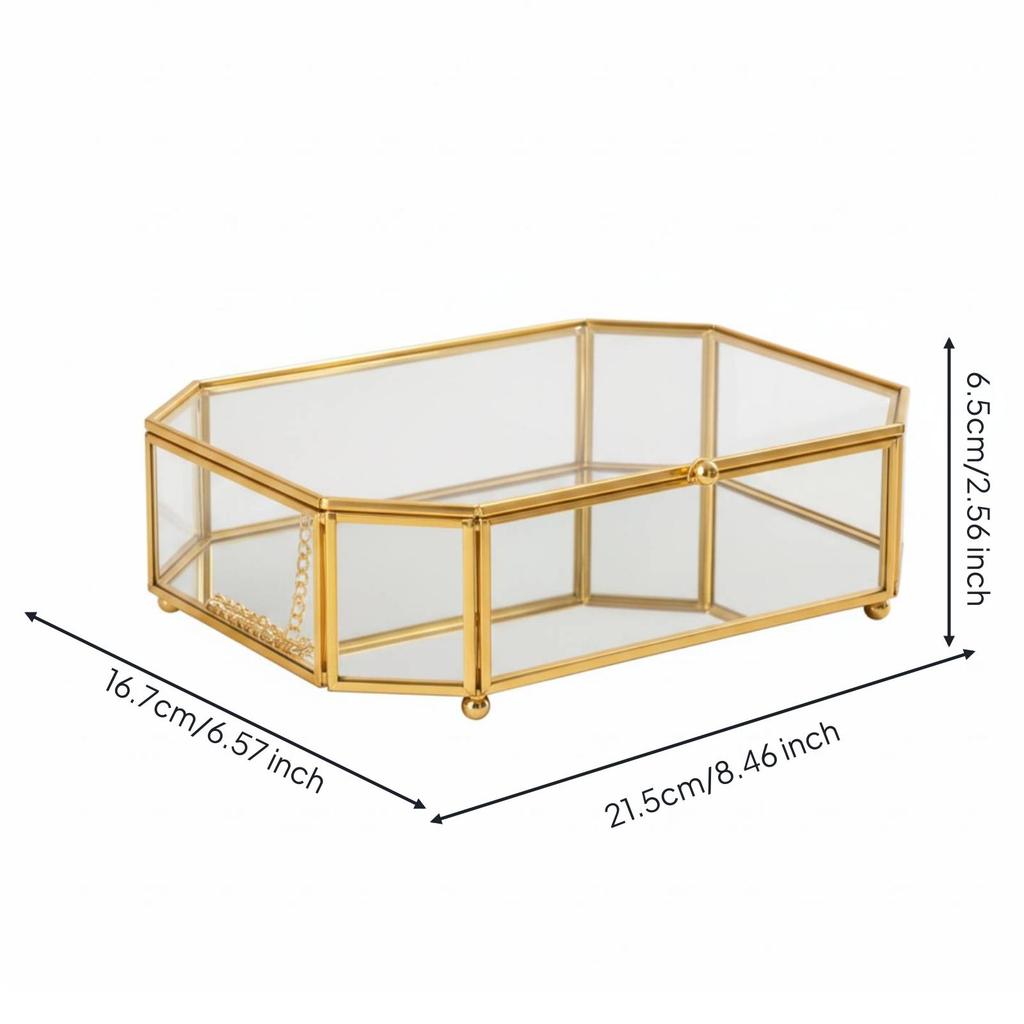 Geometric Glass Jewelry Storage Box Transparent for Dresser, Countertop