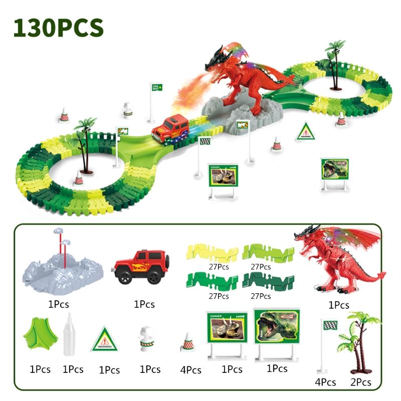 Dinosaurer-Rennbahn-Spielsets zerlegen DIY Baustein Interaktives Lernspielzeug Montagebahn-Set 6 Modelloption