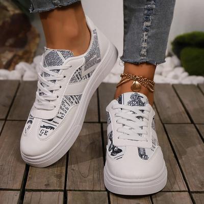 Fashion 2024 Stylish White Shoes Women's Sneakers Graffiti Style Spring Fall Student Women's Shoes Punk Street Casual Tennis Shoes