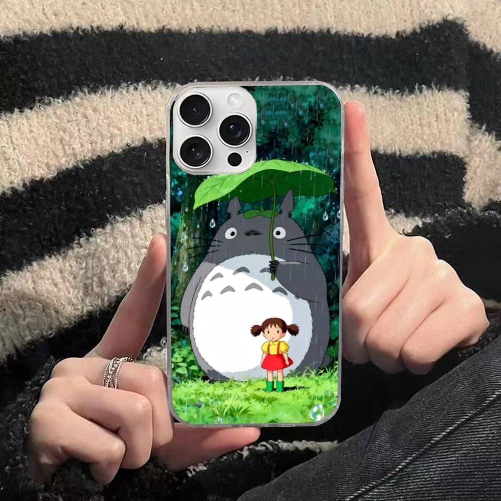 Cute T-Totoroes Silver Gradient Pleated Water Ripple Phone Case for IPhone 17 16 15 14 13 12 11 Pro Max