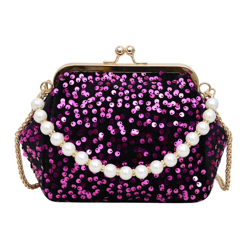 Sac à main tendance personnalisé à boucle clip, sequins, chaîne de perles brillantes, sac bandoulière portable, style exotique, sac de soirée