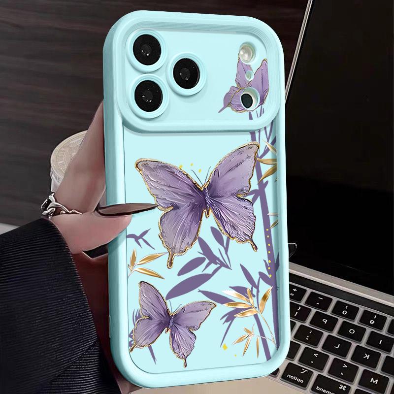 Gilded Purple Butterfly Pattern Case For iPhone 17 Pro Max Funda Shockproof Bumper Cover For iPhone 16 Pro Max 15 14 13 12 11 Air 16E
