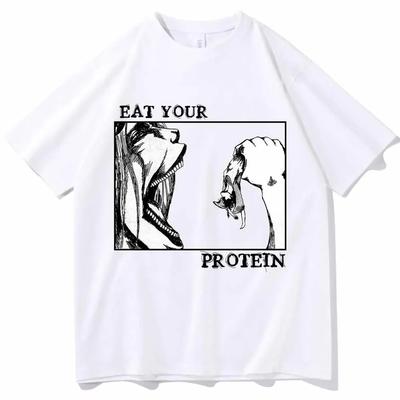 Attack On Titan T-Shirts Eat Your Protein Shirt Man Women Summer Casual O-Neck Short Sleeve Shirts Best Selling High Quality Tee