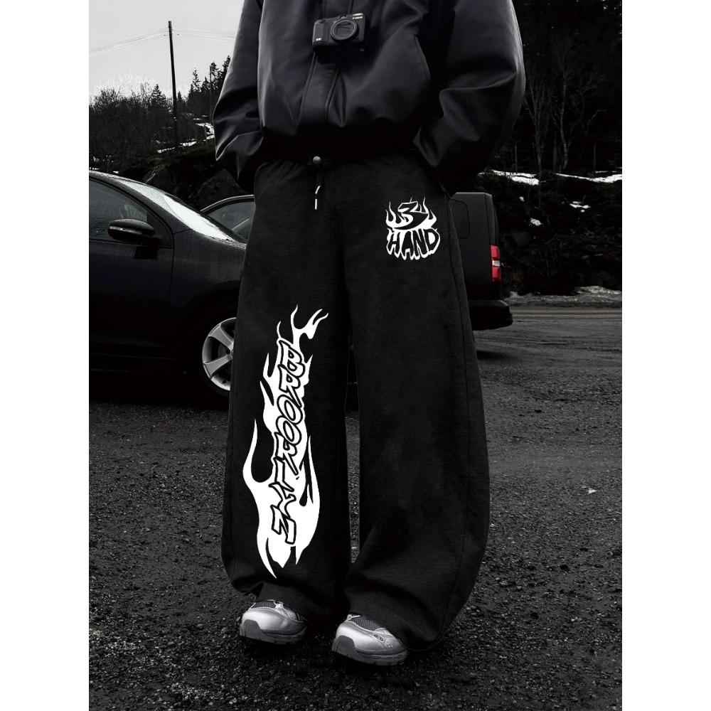 Spodnie Joggingowe Street Style Męskie Codzienne Spodnie Sportowe Wzór Płomieni Szerokie Nogawki Spodnie Sportowe Modne Męskie Must Have