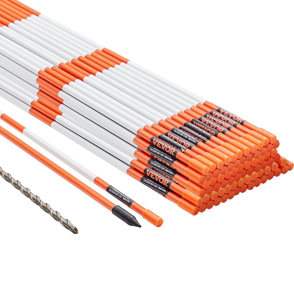 VEVOR Einfahrtsmarkierungen, 100 Stück, 122 cm, 0,79 cm Durchmesser, Orangefarbene Fiberglasstangen Schneepfähle mit Reflektierendem Band