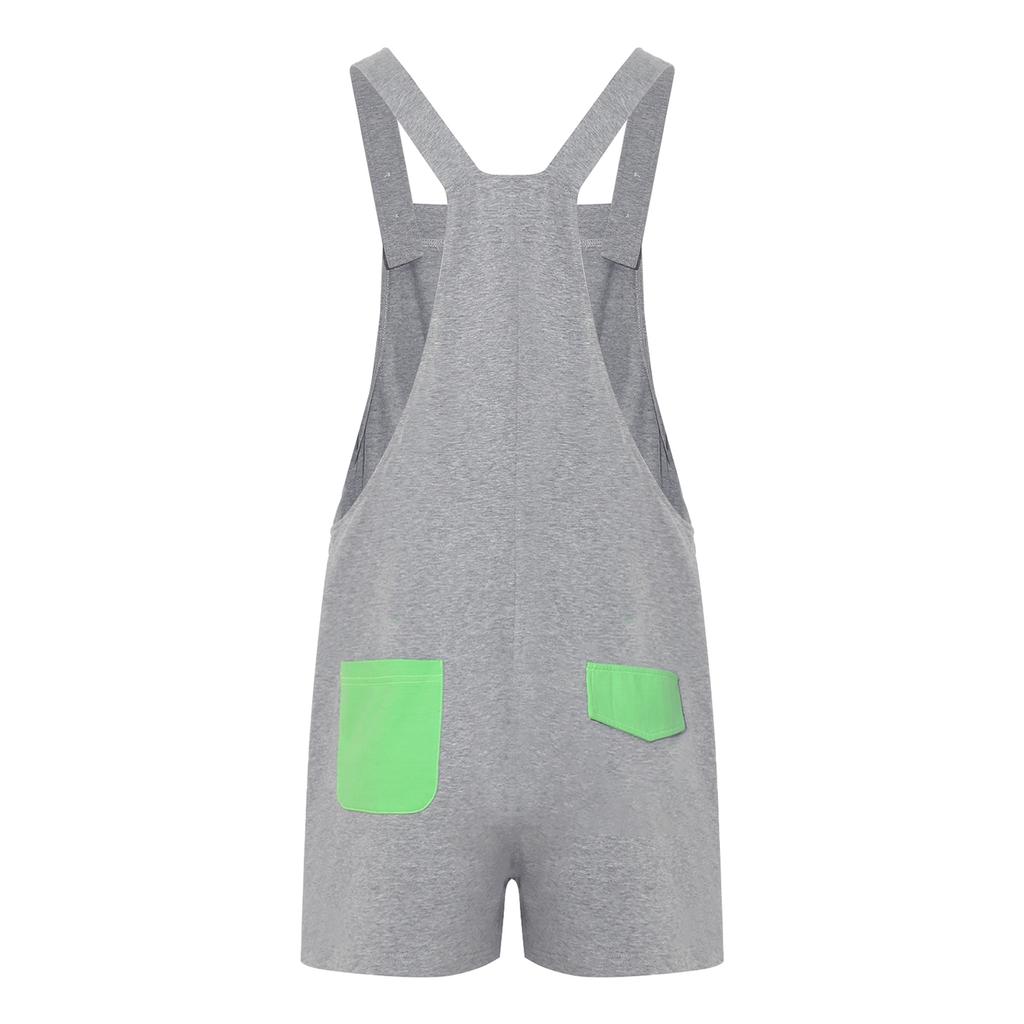 S-XXL Tuta Pigiama da Uomo con Stampa Dinosauro Cartone Animato Colore a Blocchi Posteriore Tasche Spallacci Regolabili Shorts a Salopette Tuta Pigiami