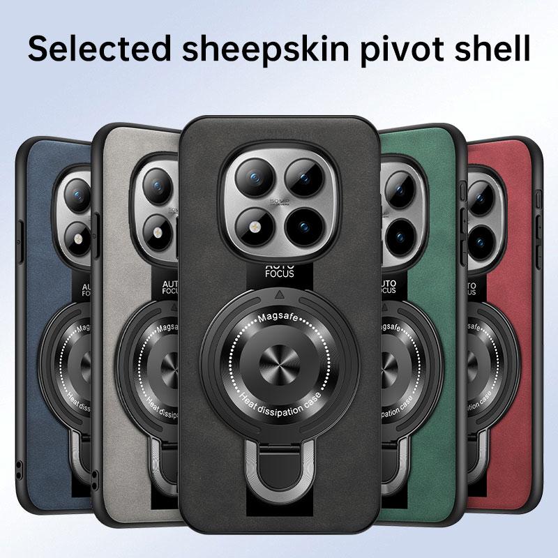For Magsafe Wireless Charging Case For Redmi Note 15 Pro 5G PU Leather Shockproof Ring Stand Holde Cover For Redmi Note 15 4G