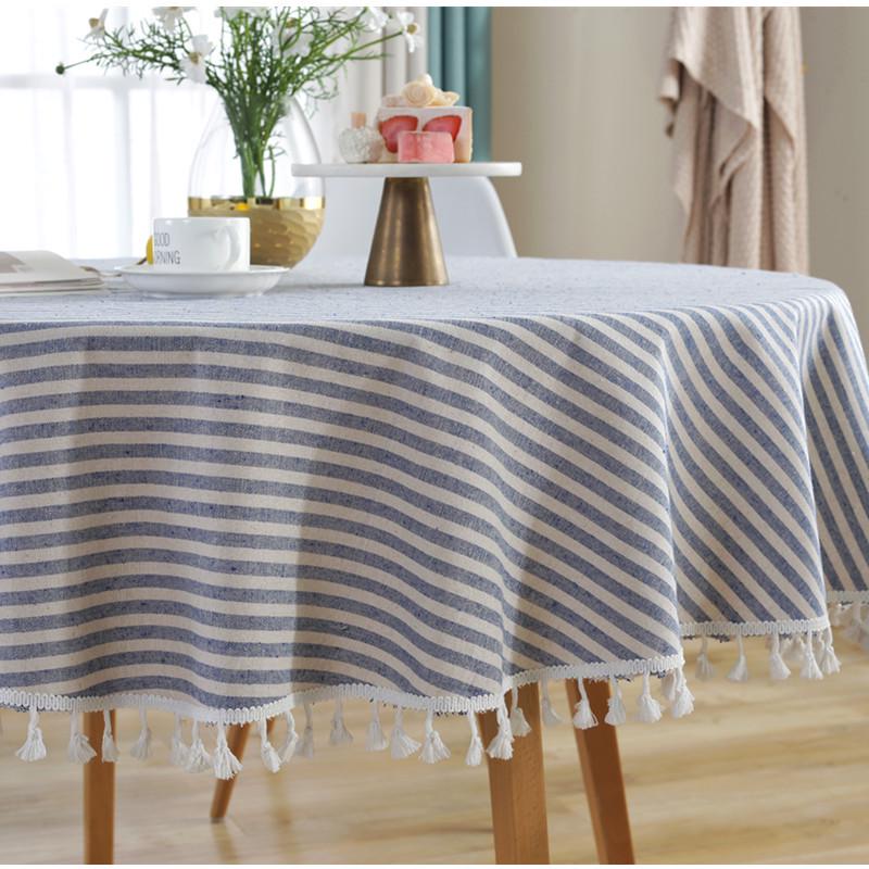 Tablecloth Around-Cotton Linen Tassel Tablecloth, Plaid Round Tablecloth, Red Striped Lattice Table Map, Wedding Cloth Cover