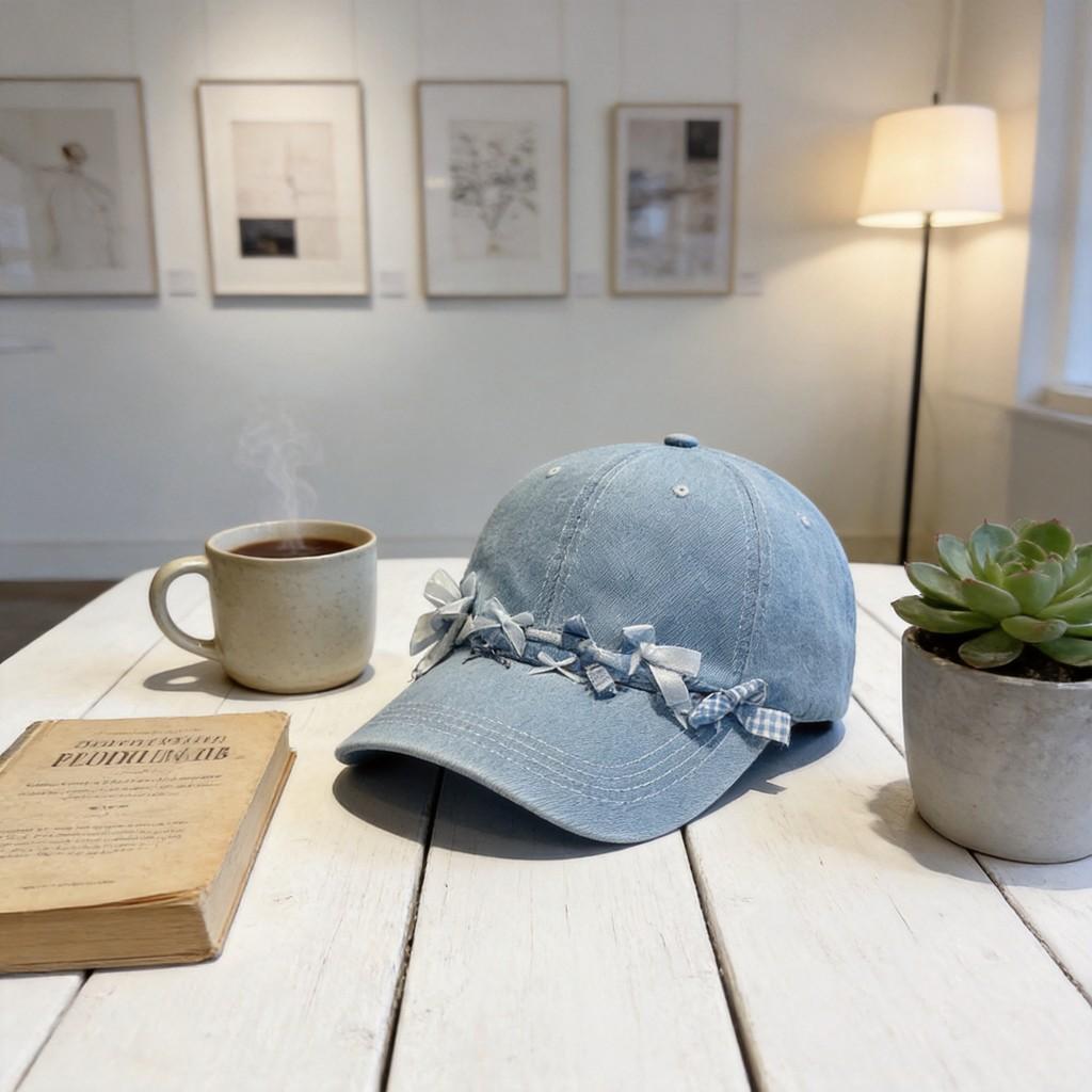 Cotton Denim Baseball Cap With Wrinkled Edge And Curved Visor For Summer Sun Protection