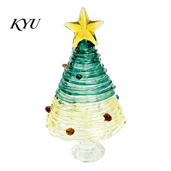 Miniature Xmas Tree Figurine Glazed Christmas Figurine, Colorful Decor, Handcrafted Glass Craft for Display Table Centerpiece Home Office Holiday