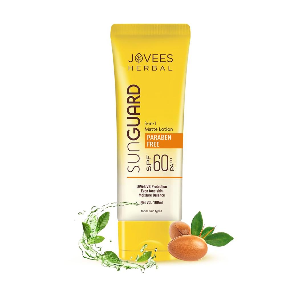 Jovees Herbal Sun Guard Lotion SPF 60 Pa+++ Broad Spectrum 3 in 1 Matte Moisturizer For Women Men 100ml