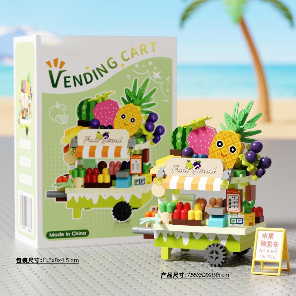 Creative Building Toys Street View Store Model Kits Ice Cream Fruit Cart DIY Micro Particles Blocks Educational Gifts for Adults