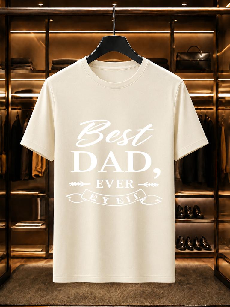 2026 New Arrival 100 Cotton Tshirt Vintage Script Best Dad Ever Banner Print Crew Neck Casual Short Sleeve