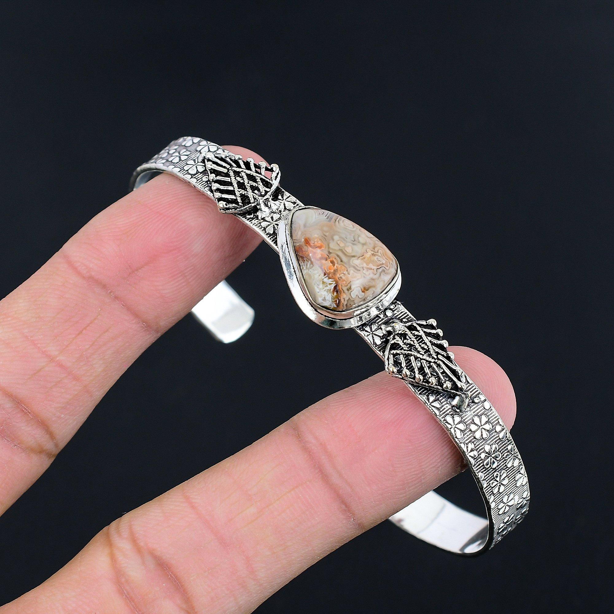 

Natural Crazy Lace Agate Gemstone Bangle Adjustable 925 Silver For Women Adjustable