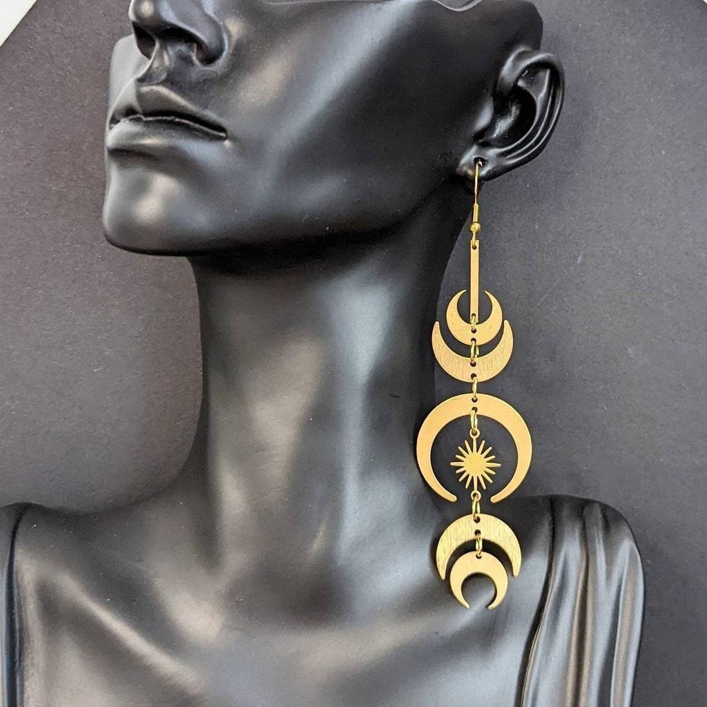 Moonphase Declaration Earrings With Geometric Alloy Design For Women Fall