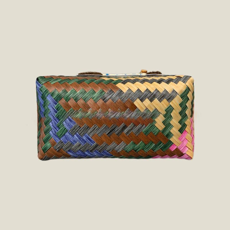 Retro Striped Dachshund Dog Woven Bag Trendy Cute Handbag Large Capacity Tote Bag  Bamboo Handle Vegetable Basket Bag